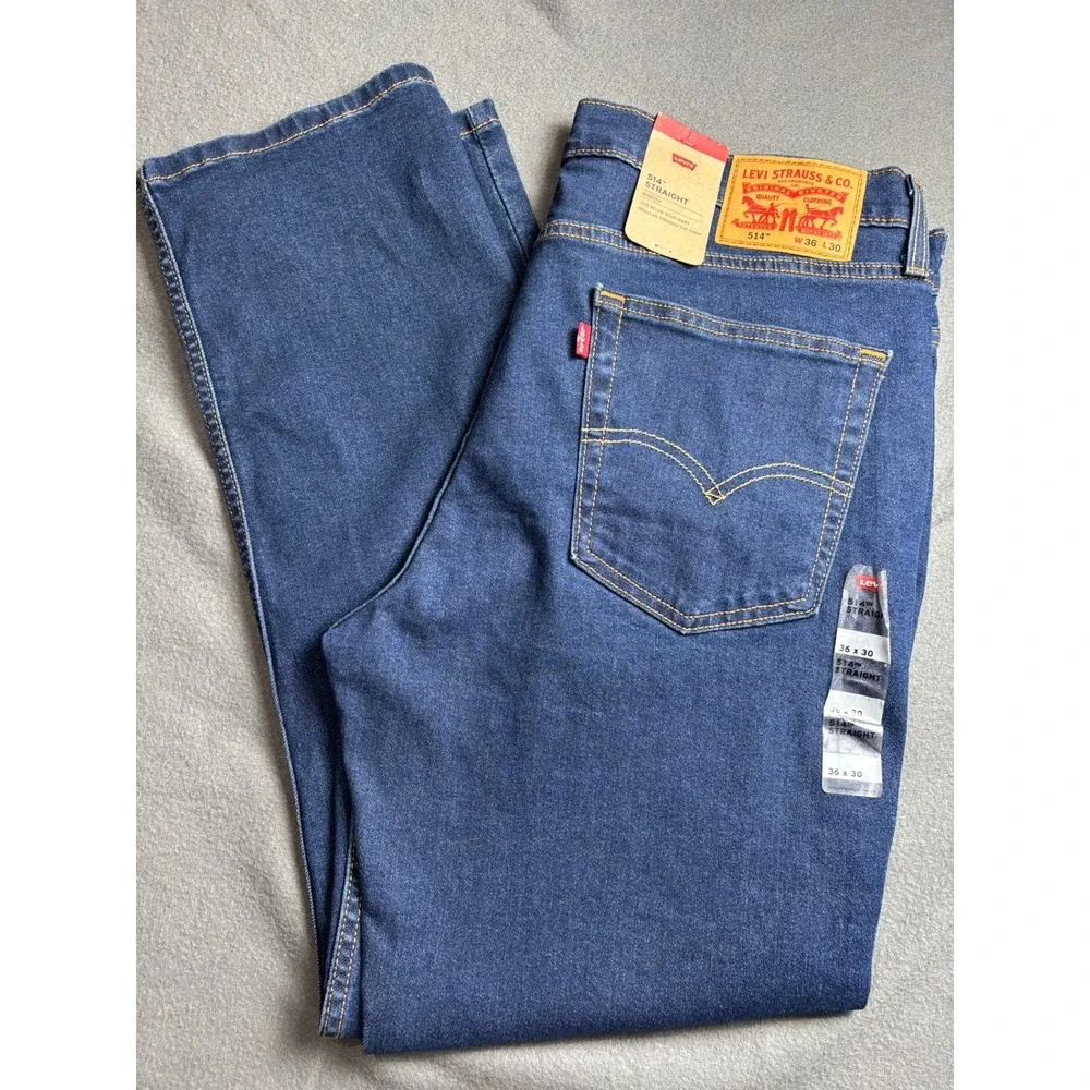 Levi's 514 Straight Jeans Mens 36x30 Blue Stretch Denim Classic Casual NEW